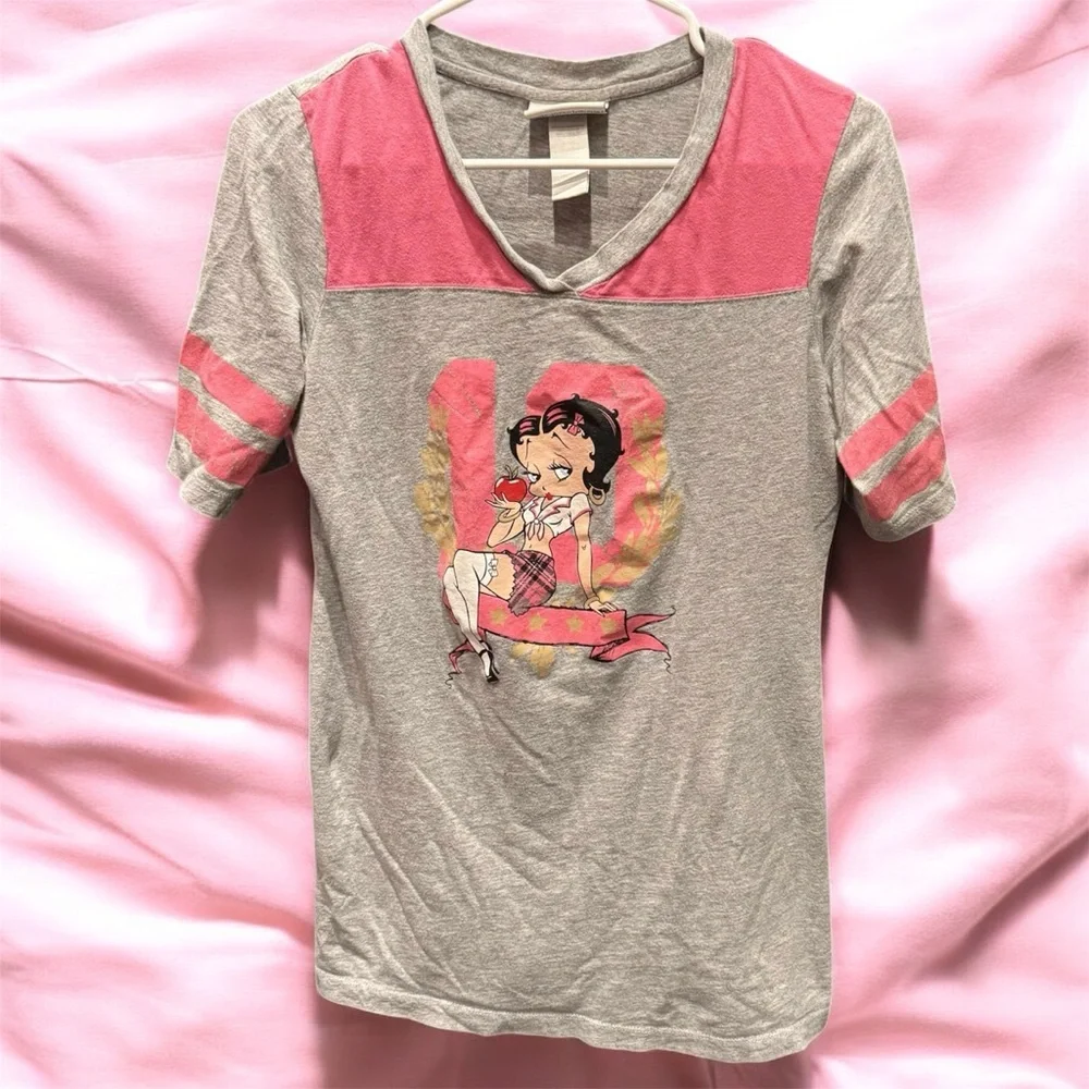 Betty Boop Pink Gray Tee oversized MEDIUM - Picture 2 of 6